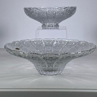 (2pc) Crystal Bowls | Including a large Lausitzer Glas heavy cut crystal bowl with gold label, and a Czech leaded crystal bowl in Queen...