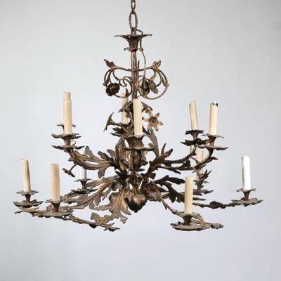 ANTIQUE ELECTRIFIED 2-TIER CHANDELIER | Twelve arm flowering branch-form chandelier. - h. 24 x dia. 29 in