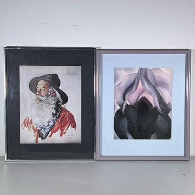 (4pc) Framed Art Prints | Including a Georgia O'Keeffe abstract floral in mauve frame, a Norman Rockwell print of a bearded...