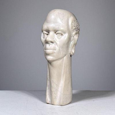 Carved Marble Bust | Mid-century modern style heavy carved marble or other stone head of a man, no apparent signature. - h. 8 in

