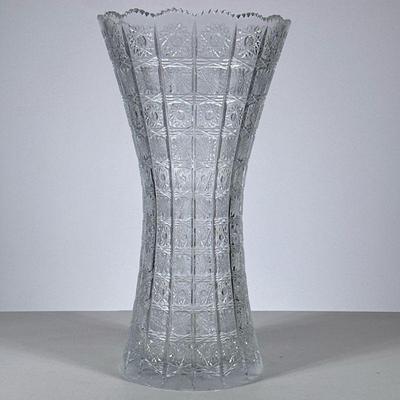 Brilliant Cut Crystal Vase | In Bohemian queen's lace pattern, of large size. - h. 16 x dia. 8.5 in (Dia. of opening)