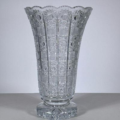 Brilliant Cut Crystal Vase | Bohemian queen's lace pattern brilliant cut glass vase. - h. 14.25 x dia. 9 in