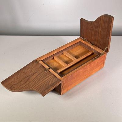 Mid-Century Box | Wooden mid-century modern box with removable shelf, of dove tail construction. - h. 4 x w. 11 x d. 7 in