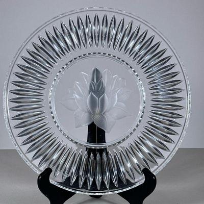 Lotus Crystal Plate | Cut glass plate with a lotus flower in the center. - dia. 12 in