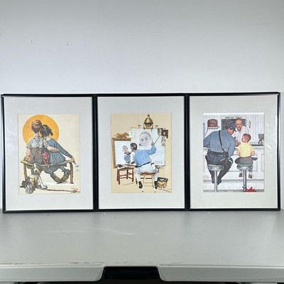 (3pc) Norman Rockwell Prints | Reproductions of iconic Rockwell works in black frames. - h. 18.5 x w. 14.5 in
