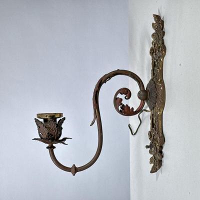 Antique Brass Wall Sconce | h. 16 x w. 4.5 x d. 13 in