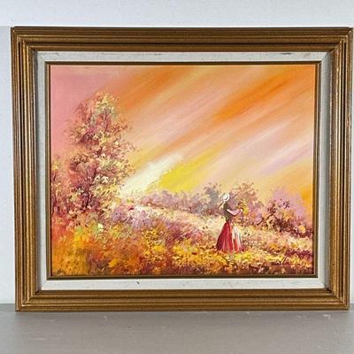 WELLER OIL PAINTING | Woman in meadow Impressionistic landscape painting Oil on canvas 16 x 20 in., canvas Signed lower right . - w. 21 x...