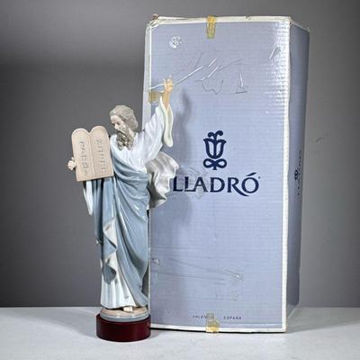 Lladro Of Moses | Moses with the Ten Commandments, marked on the bottom. Accompanied by original box and a separate small round stand. -...