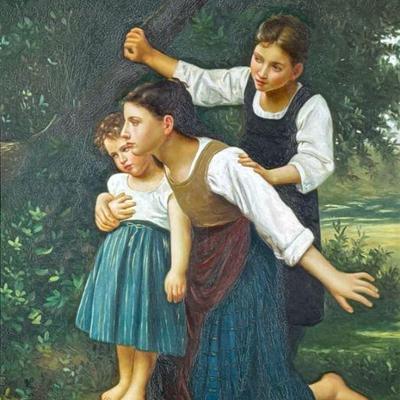 R. WILSON (20th Century), AFTER ELIZABETH JANE GARDNER | The Birds Nest, or In The Woods, 1889 Oil on canvas. h. 36 x 24 in, stretcher....
