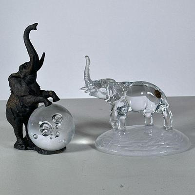 (2pc) Crystal Elephant Figures | Including a Cristal d'Arques France lead crystal elephant and a metal elephant figure with crystal...