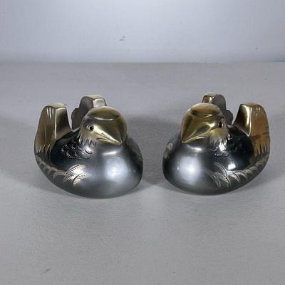 DUCK BOOKENDS | Pair of Japanese style mixed metal duck bookends. - h. 3 x w. 3.5 x l. 4.5 in