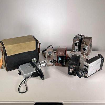 (7pc) Vintage Movie Cameras | Revere Ranger, Bauer 88E, Rever Model 4D Yashica 25 Super 8, Kodak Brownie Fun Saver Movie Camera among the...