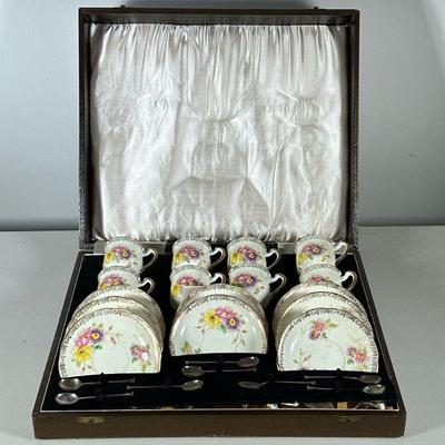 Silver & PORCELAIN TEA SET | Royal Standard Bone China tea set with 8 teacups & saucers and 8 sterling silver tea spoons marked...