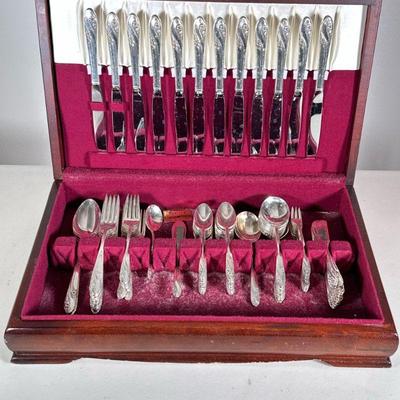 Silver Plate Flatware Service | Flatware set in the "Romance" pattern by Holmes and Edwards, service for 12, set includes but...