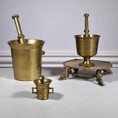 (4pc) Brass Mortar & Pestles | Including three sets of brass mortar and pestles of different sizes, including a very small set with...