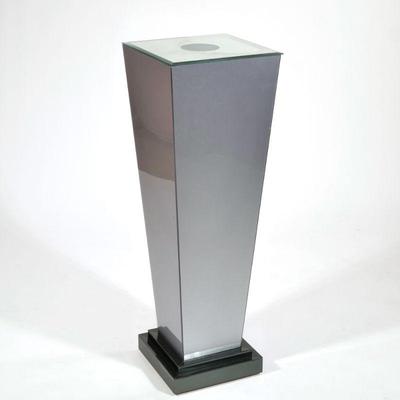 Mirror Top Pedestal | Display stand of tapering form, with a square top, on black tiered base. - h. 42 x w. 14 x d. 14 in

