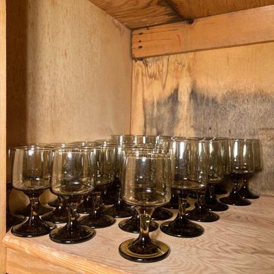 (32pc) COLORED GLASS STEMWARE | Colored glass stemware including: 18 small water goblets & 14 wine glasses. - h. 6 x dia. 3 in (wine...