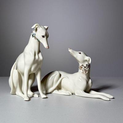 (2pc) Lenox Jeweled Devotion Figures | Two Lenox dogs, with paperwork. - h. 5.5 x w. 4.25 x d. 2.25 in

