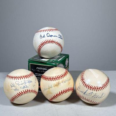 (4pc) Signed Baseballs | Four autographed baseballs including Al Gionfriddo "The Catch" dated 10-5-47, Ted "Double...
