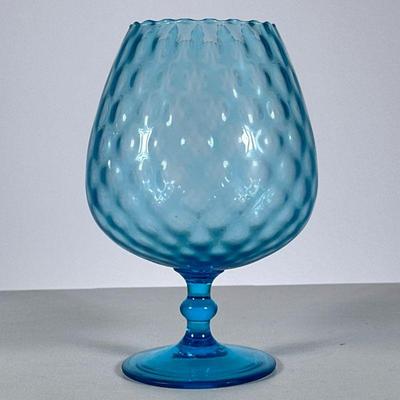 Blown Blue Glass | Hand blown rippled blue glass vase / compote. - h. 9.5 x l. 4 in (Dia. of opening)