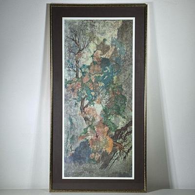 Pang Tseng-Ying Print | Matted and framed print of a batik painting, “Lone Tree”. - h. 40.75 x w. 21.25 in (overall)

