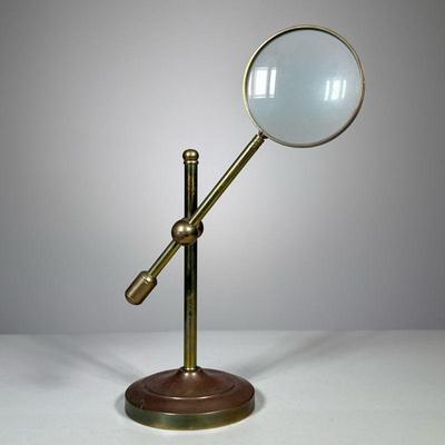 Brass Magnifying Glass | Magnifying glass on brass stand. Adjustable. - h. 10 x w. 12 in

