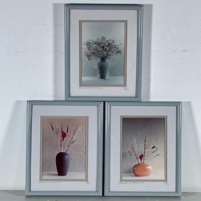 (3pc) SIGNED FLORAL PRINTS | Signed and numbered floral still life’s in grey frames; 6.5 x 4.5 in. sight. - h. 10.25 x w. 8.25 in (ea....