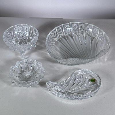 (4pc) Waterford & Other Crystal | Including a Waterford teardrop / paisley shaped dish with gold label, a Bohemian style...