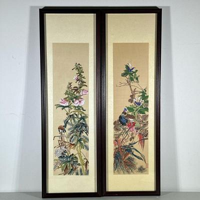 (2pc) Franklin Mint Scoll Paintings | Shanghai Museum reproductions of works by Ren Yi, including Sparrow of Autumn Splendor and Pheasant...