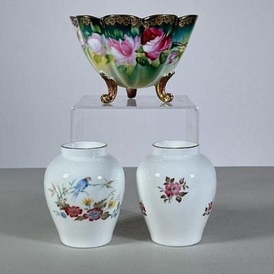 (3pc) Poreclain Group | Including two similar Royal Kent Staffordshire bone china vases of small size and an L.S.&S. Austrian...