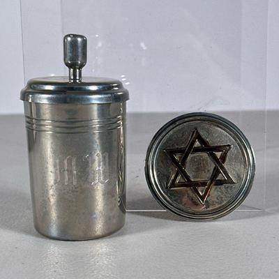 (2pc) Silver & Leon Fontier Pewter | Including a Judaica sterling medallion (0.438 ozt) and a Leon Fontier pewter vessel with incised...