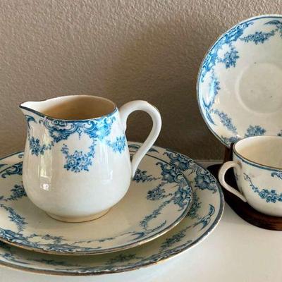 Vintage blue floral dessert set with personal pitcher