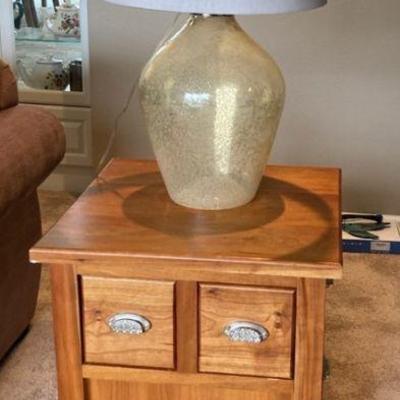 Wood side table and lamp