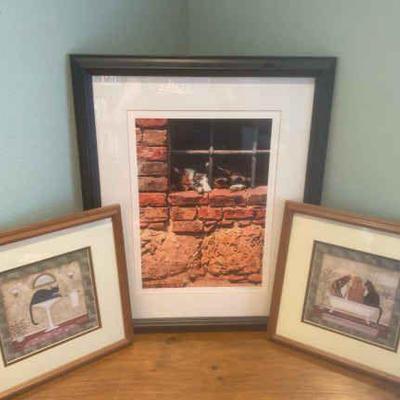 Framed gicle e stan bechman tuscan cats & 2 animal print