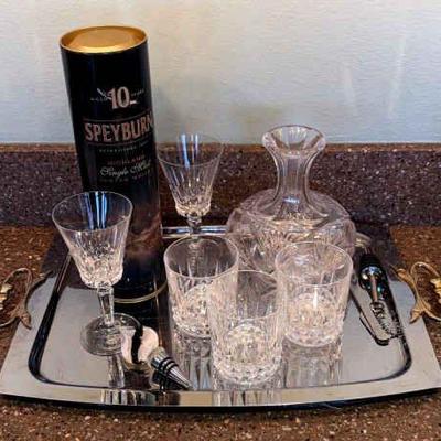 Barware crystal glasses complementing decanter
