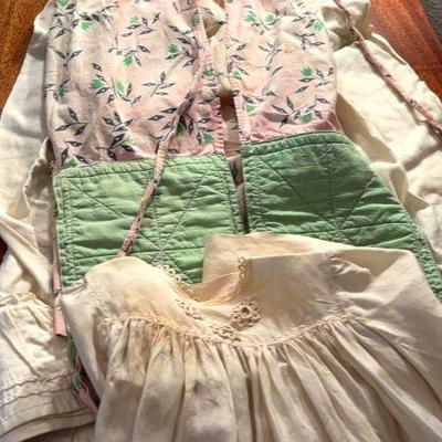 Vintage clothing petticoat christening gown & apron with pot holders