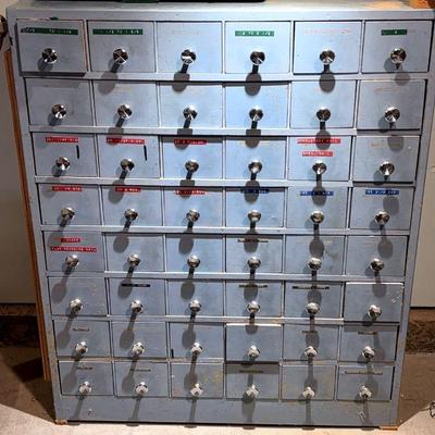 Multi drawer cabinet full of nails screws & other items