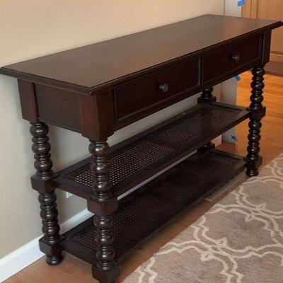 Wood console table with turned legs