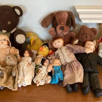 Vintage dolls and stuffed animals