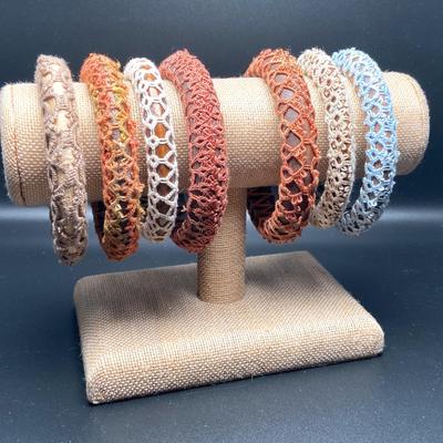 Hand Crocheted Bangle Bracelets With Wood Centers