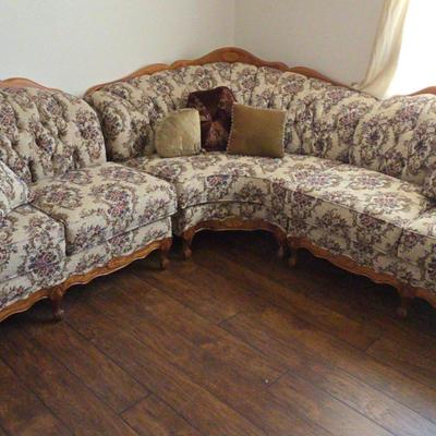 Like New Vintage Lexington  Oak & Tapestry Tufted Sectional