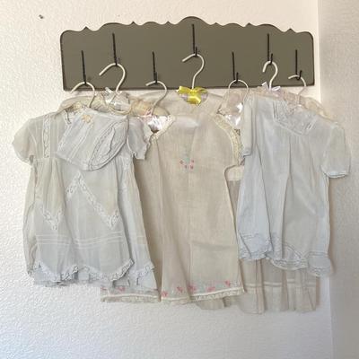 Vintage Baby/Doll Clothes With Wood Wall Rack