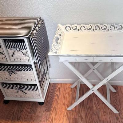 Cute Black & White Expanding Iron/Craft Cart w/Fold Up Wood Tray Table
