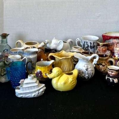 Large Collection #1 Of Glass & Ceramic Pitchers 