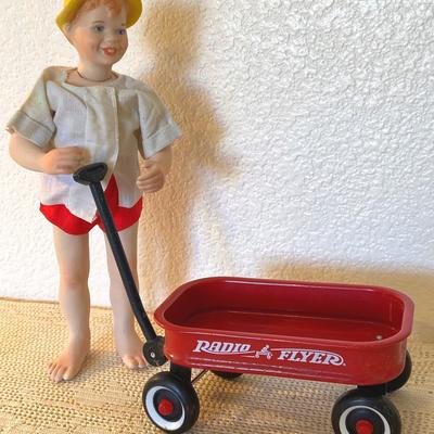Porcelain Jake Boy Doll With Wagon
