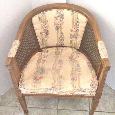 Caned Back Upholstered Chair