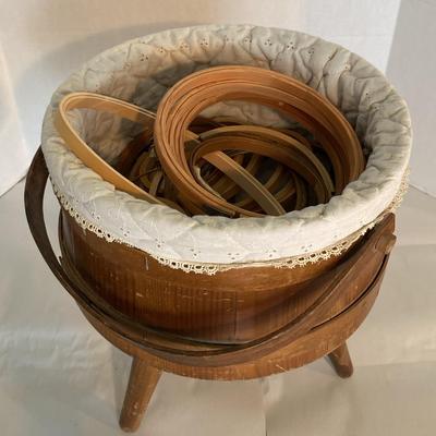 Vintage Wooden Basket & Embroidery Hoops