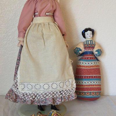Porcelain Vendor Doll And Avon Glazed Porcelain Head Pin Cushion