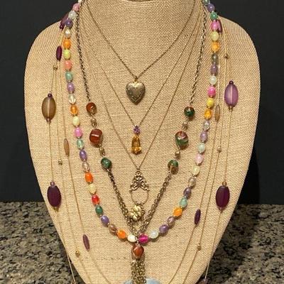 14k Yellow Gold Amethyst And Citrine Necklace & Colorful Gold Toned Necklaces & Chains