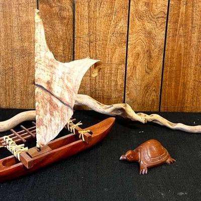 Beach Decor - Hawaiian Ship, Carved Turtle